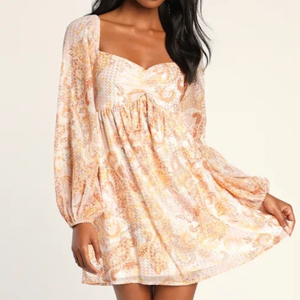 NWT Lulus Radiant Suggestion Paisley Babydoll Dress Size Large